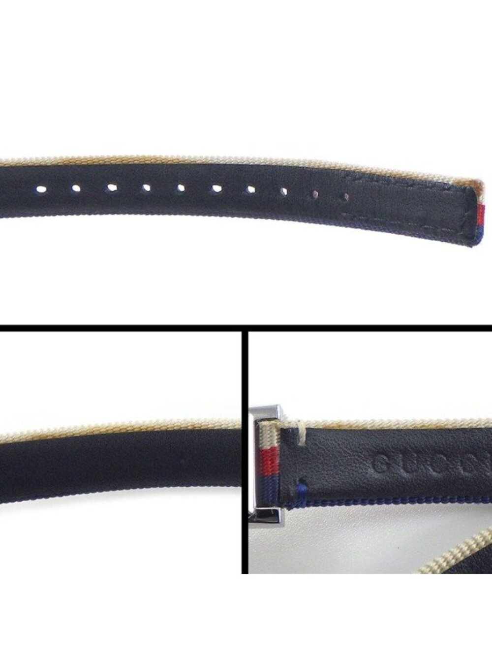 Gucci Watch Frame 147.5 Rectangular White Red Navy Dial Long - Picture 8 of 10
